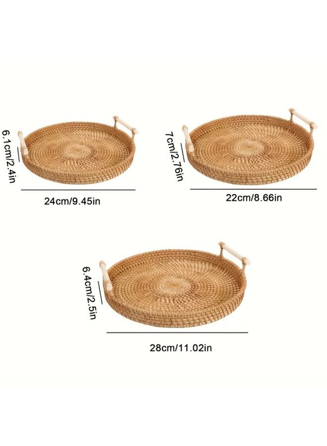 Medium Handcrafted Rattan Serving Tray Double Handled Tea Fruit Dish Heat Resistant - Image 5