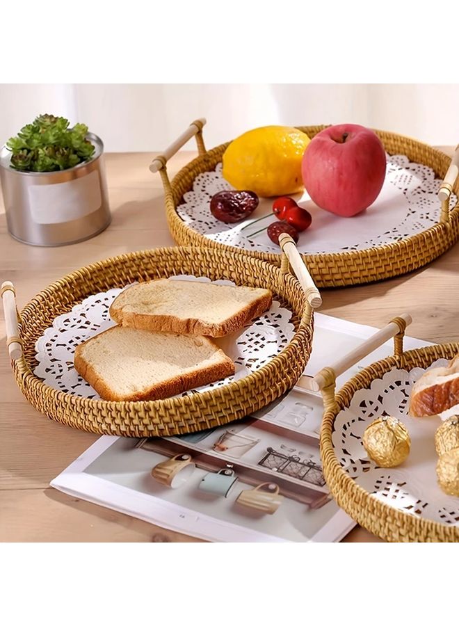 Medium Handcrafted Rattan Serving Tray Double Handled Tea Fruit Dish Heat Resistant - Image 3