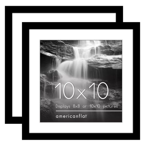 Americanflat 10x10 Picture Frame with Polished Plexiglass - Set of 2 - Use as 8x8 Frame with Mat or 10x10 Frame Without Mat - Galleria Collection - Gallery Frames for Tabletop and Wall Display - Black