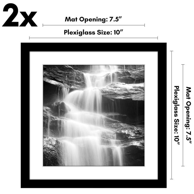 Americanflat 10x10 Picture Frame with Polished Plexiglass - Set of 2 - Use as 8x8 Frame with Mat or 10x10 Frame Without Mat - Galleria Collection - Gallery Frames for Tabletop and Wall Display - Black
