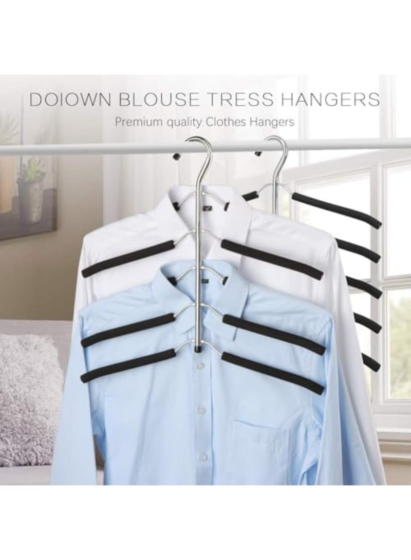 SYOSI 5-in-1 Blouse Tree Hangers, Non-Slip Space-Saving Stainless Steel Clothes Hangers for Shirts, Sweaters, Coats, and Closet Storage Organizer (3 Pack,Black) - Image 4