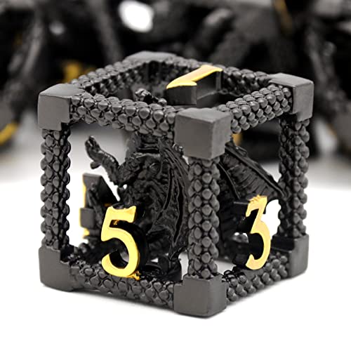 HNCCESG DD Dice HNCCESG Metal Dice Set Polyhedral Hollow Role Playing D and D Starter Dice for RPG MTG Table Board Games 3D Black - Image 1