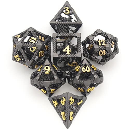HNCCESG DD Dice HNCCESG Metal Dice Set Polyhedral Hollow Role Playing D and D Starter Dice for RPG MTG Table Board Games 3D Black - Image 5