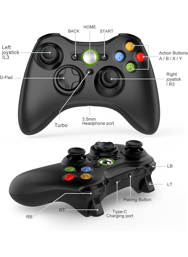 Wireless Controller For Pc 2.4Ghz Gamepad Joystick Controller Remote For Pc Windows 7/8/10 With Receiver Adapter(Black) - Image 2