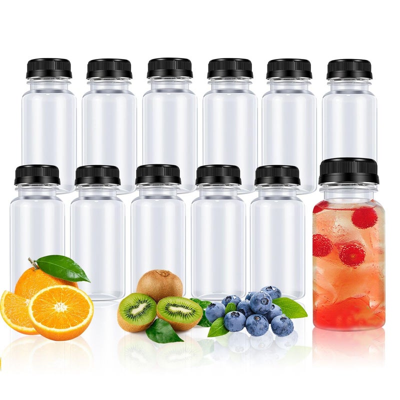DODHEG 12 Pcs Plastic Juice Bottle, Reusable Drink Containers, For Juice, Milk, Smoothie And Other Drinks, With Black Lid, 3 OZ - Image 1