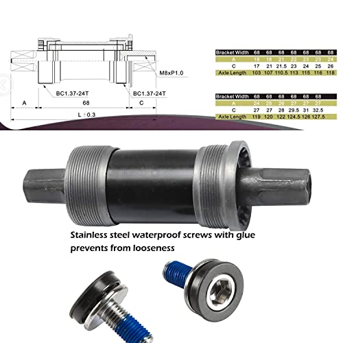 DONSP1986 English Square BB Bike Bottom Bracket Set,Square Taper, Aluminum (Black-68x116mm) - Image 3