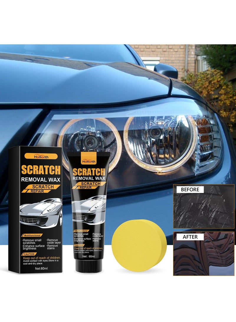 Homonth Car Scratch Removal Wax,Car Scratch Repair Kit, Car Paint Scratch Repair Agent, Car Scratch Remover, Grinding Polishing Restorer Paste with Sponge, Erase Car Scratches (60ML) - Image 1