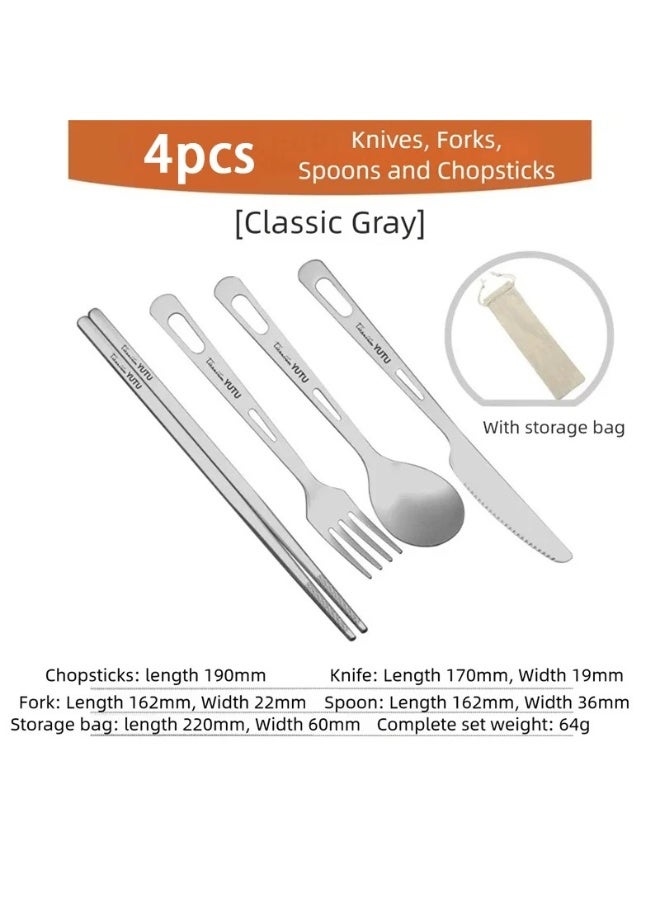 Portable Stainless Steel Cutlery Set with Storage Pouch, Reusable Travel Knife Fork Spoon Chopsticks Tableware for Camping Office Lunch - Image 1