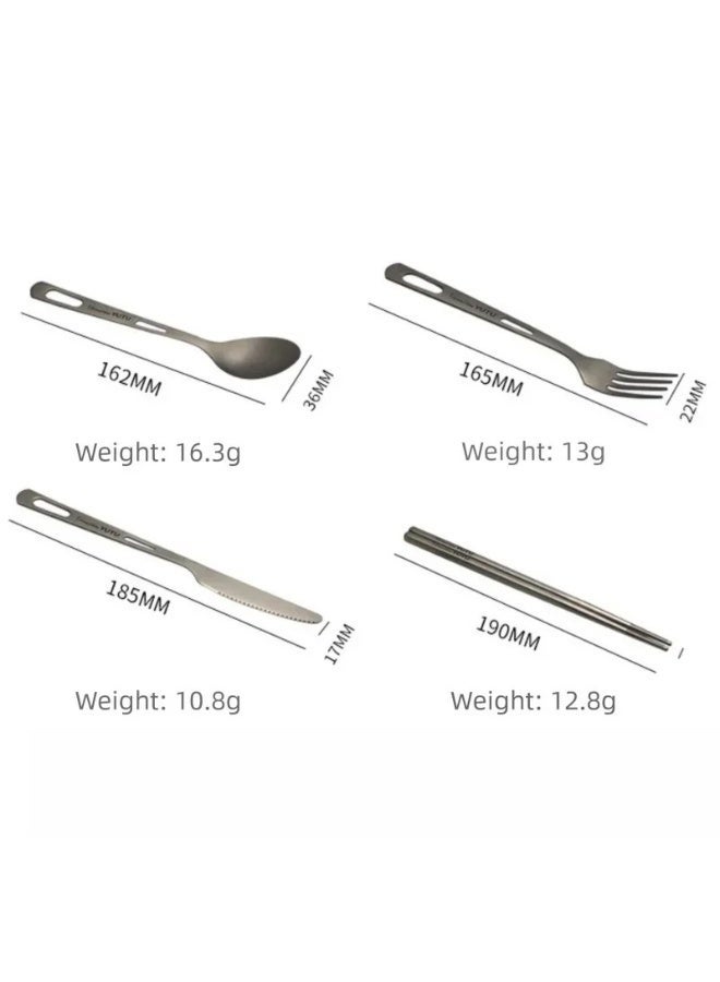 Portable Stainless Steel Cutlery Set with Storage Pouch, Reusable Travel Knife Fork Spoon Chopsticks Tableware for Camping Office Lunch - Image 2