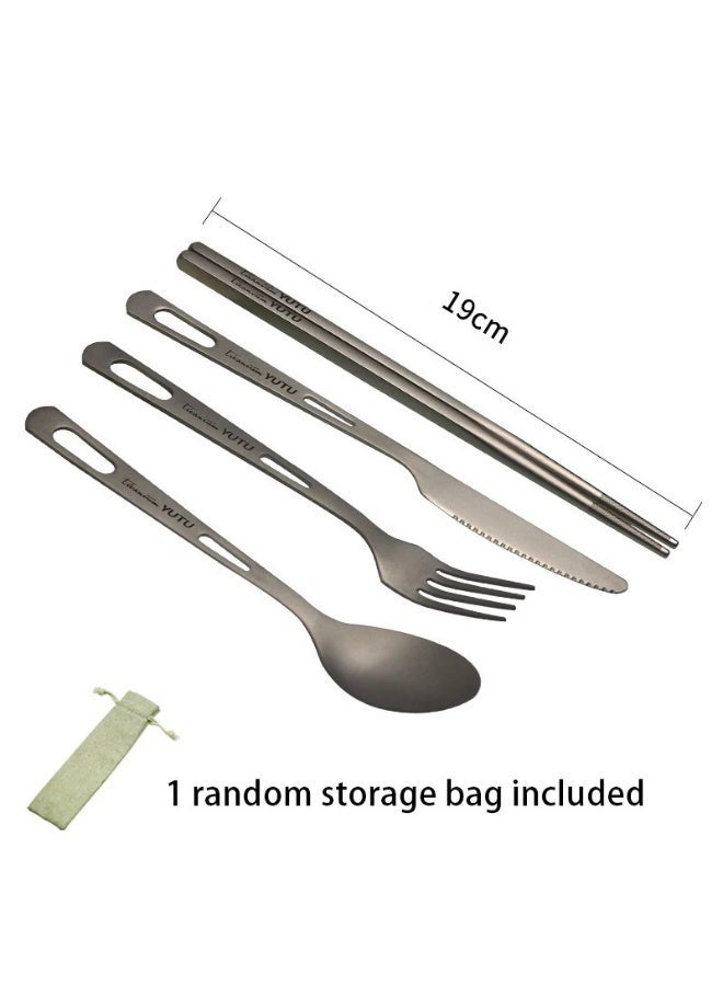 Portable Stainless Steel Cutlery Set with Storage Pouch, Reusable Travel Knife Fork Spoon Chopsticks Tableware for Camping Office Lunch - Image 4