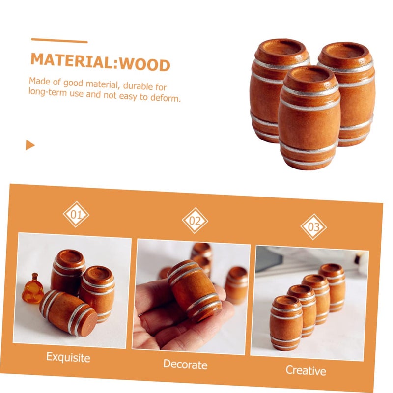 Mini Wooden Barrel Set For Dollhouse Miniature Craft Landscape Decor 3Pcs - Image 3