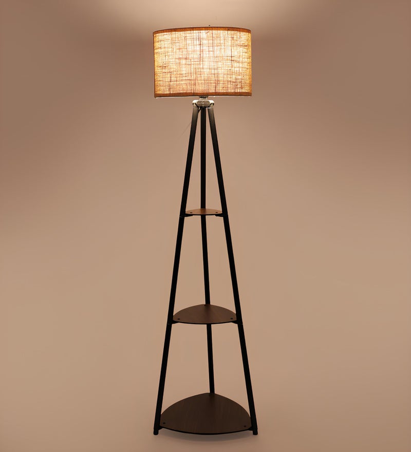 AKWAY Bamboo Tripod Floor Lamp for Living Room Cane Floor Lamp for Home Rattan for Living Room Standing Lamp Wooden Floor Standing lamp for Bedroom (Bulb Not Included) (Tripod Shelf Jute 12"x8") - Image 3