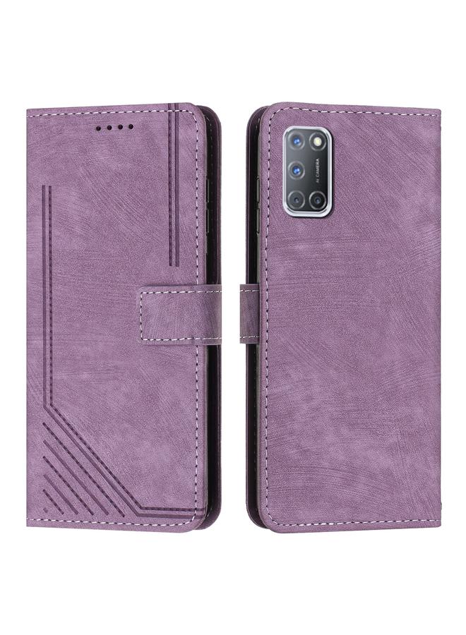 اس-توب جراب هاتف من الجلد بتصميم مخطط لهاتف OPPO A52 / A72 / A92 مع حبل تعليق - Image 2