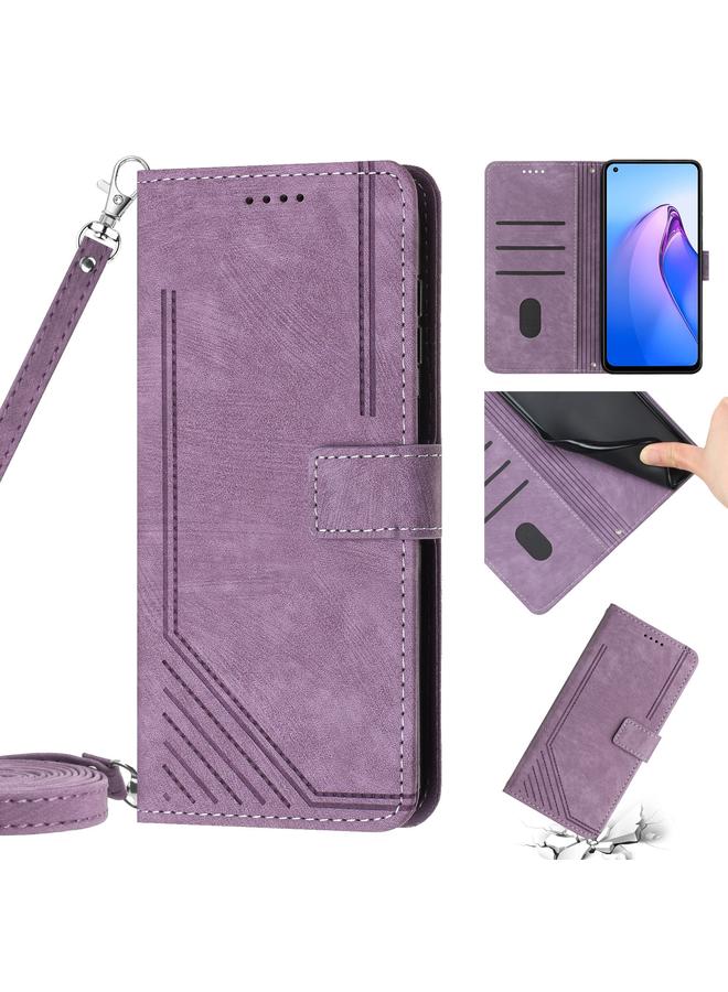 اس-توب جراب هاتف من الجلد بتصميم مخطط لهاتف OPPO A52 / A72 / A92 مع حبل تعليق - Image 1