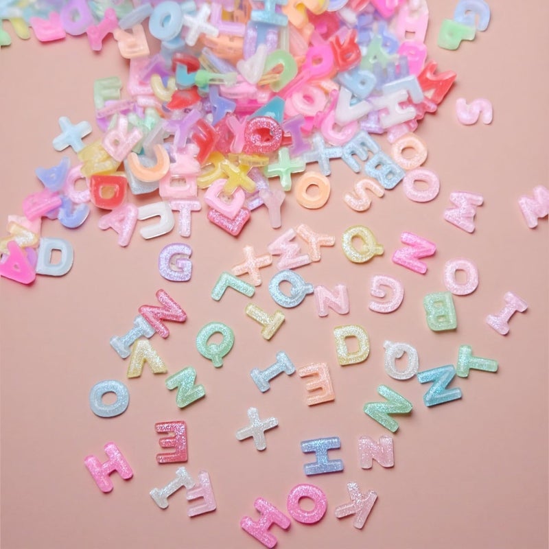 Quezadyl 300Pcs Letter Nail Art Charms Random Candy Color Letter Resin Nail Rhinestones Kawaii Mini Flatback Alphabet Nail Gems with Aurora Glitter Design Nail Art Accessories for DIY Craft Nail Supplies - Image 4