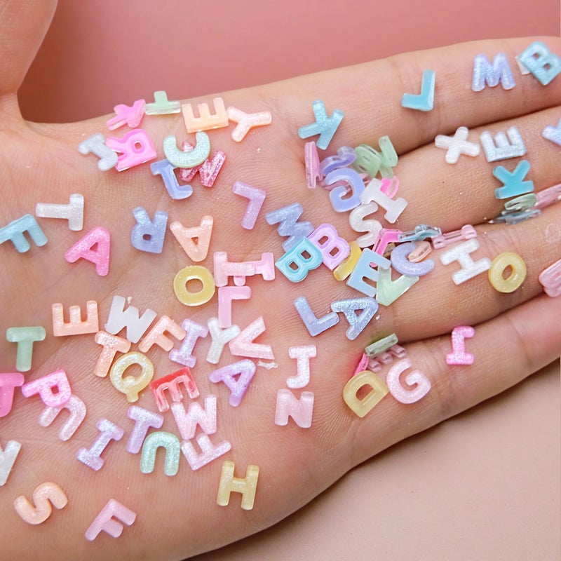 Quezadyl 300Pcs Letter Nail Art Charms Random Candy Color Letter Resin Nail Rhinestones Kawaii Mini Flatback Alphabet Nail Gems with Aurora Glitter Design Nail Art Accessories for DIY Craft Nail Supplies - Image 3
