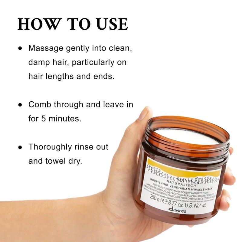 Davines Naturaltech NOURISHING Vegetarian Miracle Mask, Deep Moisturizing For Dry And Brittle Hair, 8.77 Fl. Oz. - Image 4