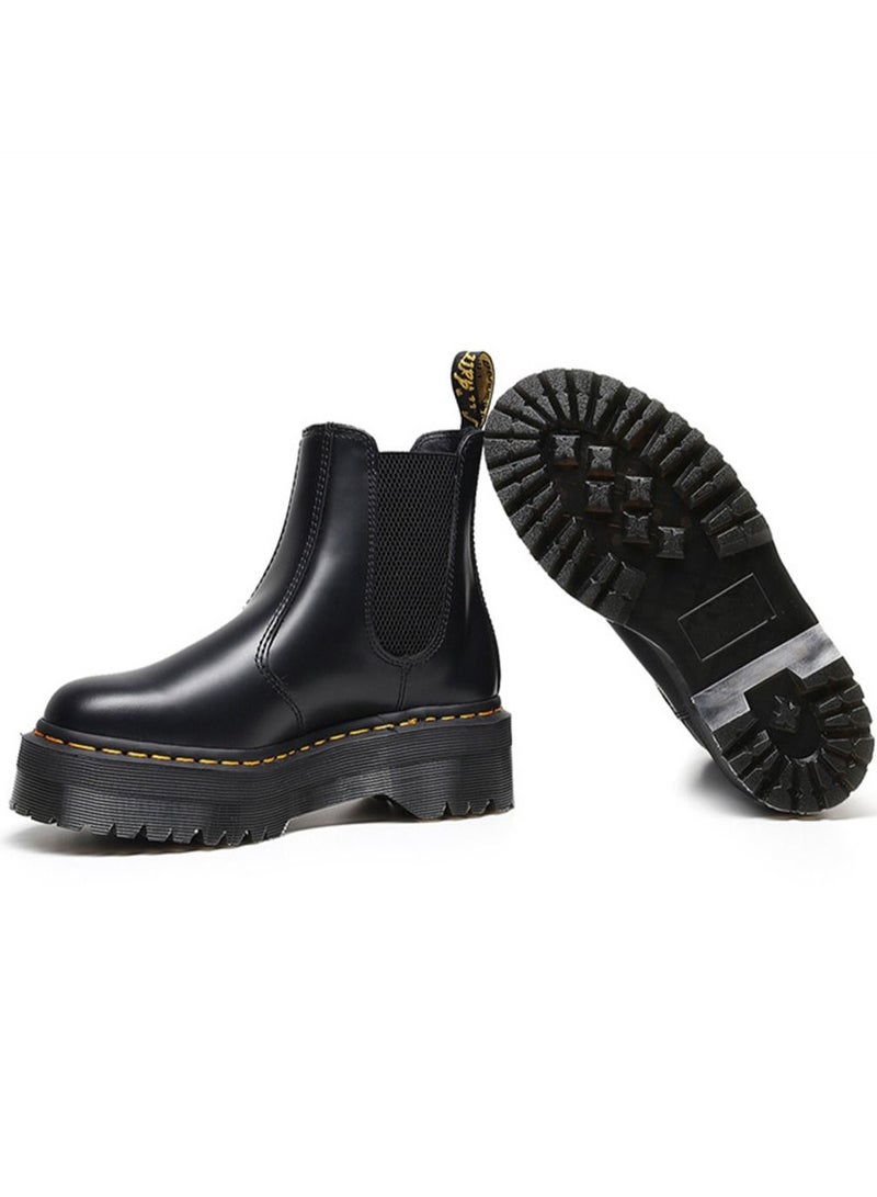 Loquat Chelsea Boots Women's Thick Sole Genuine Leather One Step Martin Boots Black  - Image 4