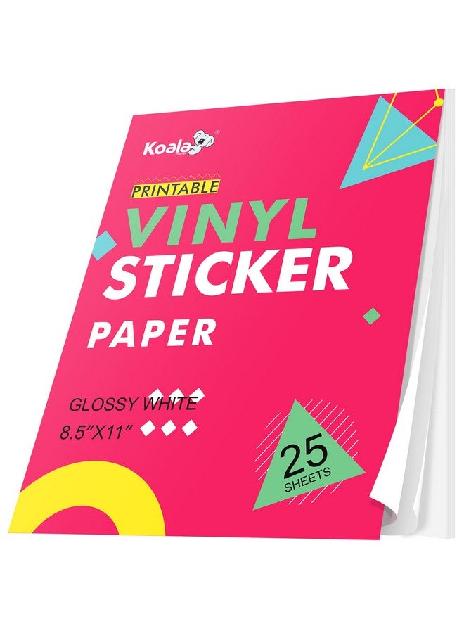 KOALA PAPER Koala Printable Vinyl Sticker Paper For Inkjet And Laser Printers, 25 Sheets Glossy White Waterproof Sticker Paper, 8.5X11 Inch Sticker Printer Paper For Print Your Own Stickers - Image 1