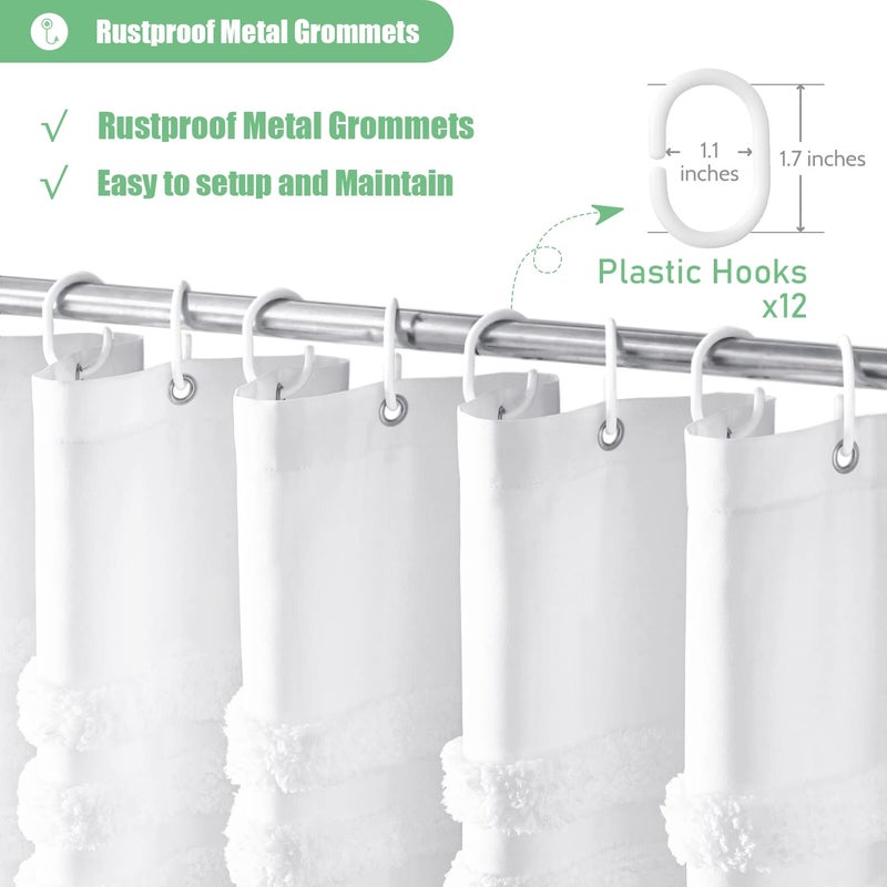 Dynamene ستارة دش طويلة من القماش - 72 × 78 بوصة معنقدة معنقدة تشنيل مخططة طويلة القماش الستائر للاستحمام للزخارف الحمام ديكور كبير فندق سبا ستارة دش مقاومة للماء مع خطاف أبيض - Image 4