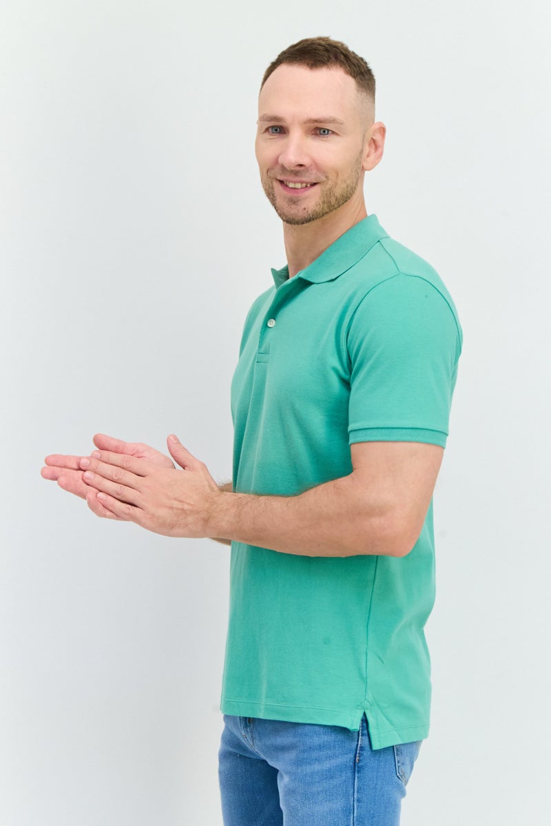 GAP Men Regular Fit Short Sleeve Plain Polo Shirt, Green - Image 2