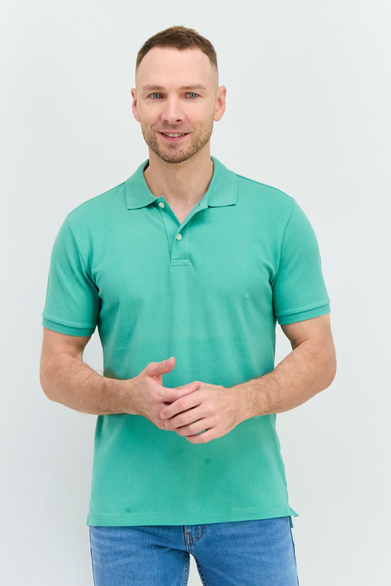 GAP Men Regular Fit Short Sleeve Plain Polo Shirt, Green - Image 1