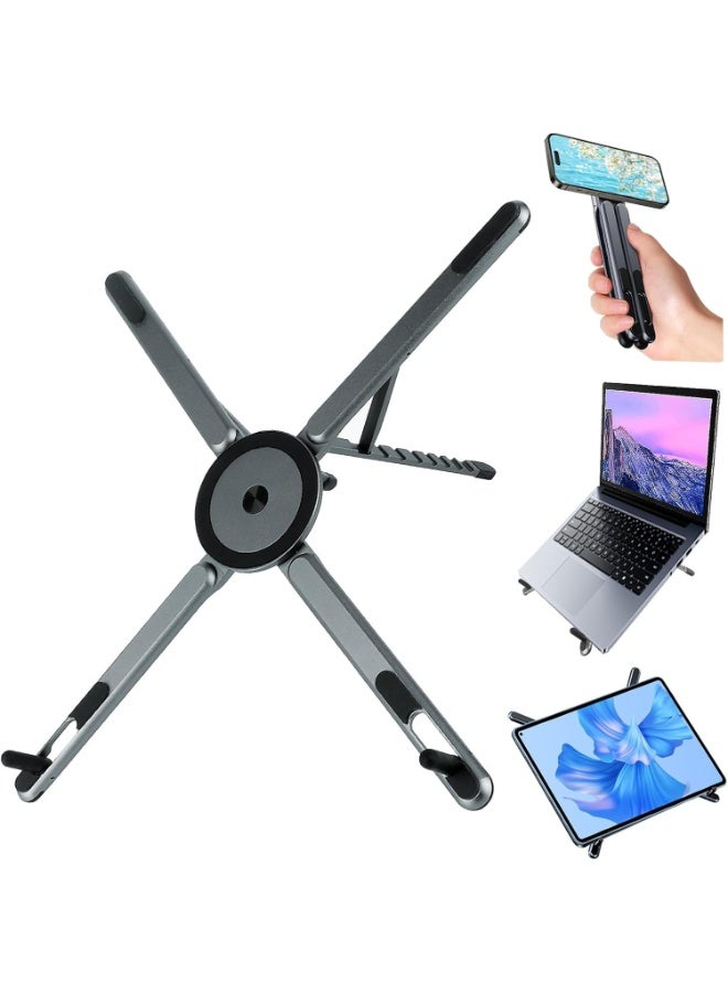 Foldable Laptop Stand For Desk, 8-Angle Adjustable Aluminum Portable Holder With Magnetic Mount, All-In-One Stand For Laptop, Tablet And Phone, Non-Slip Base, Compatible With 10-15.6 Inch Laptops - Image 3