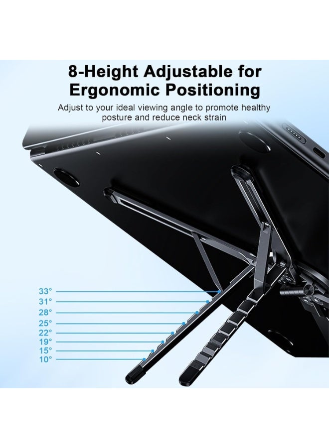 Foldable Laptop Stand For Desk, 8-Angle Adjustable Aluminum Portable Holder With Magnetic Mount, All-In-One Stand For Laptop, Tablet And Phone, Non-Slip Base, Compatible With 10-15.6 Inch Laptops - Image 4