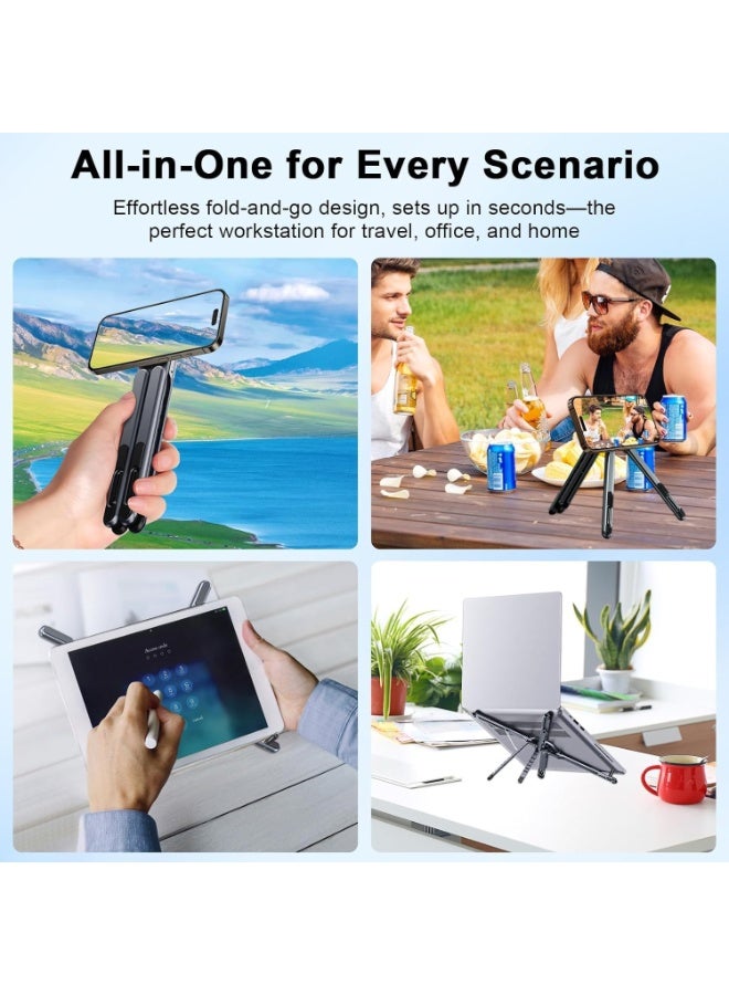 Foldable Laptop Stand For Desk, 8-Angle Adjustable Aluminum Portable Holder With Magnetic Mount, All-In-One Stand For Laptop, Tablet And Phone, Non-Slip Base, Compatible With 10-15.6 Inch Laptops - Image 5