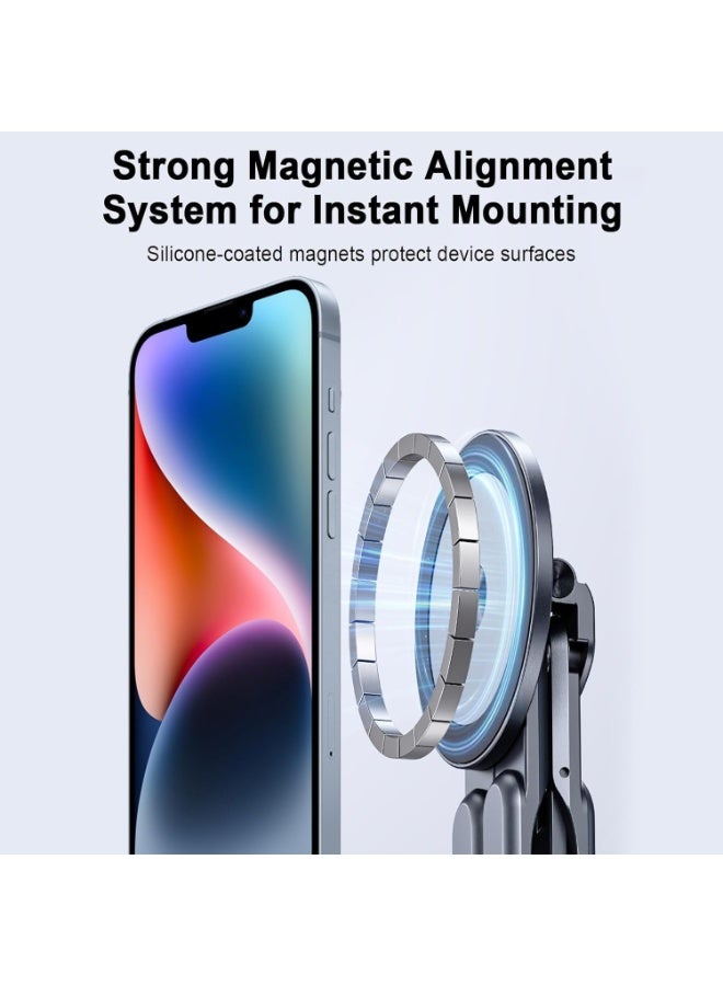 Foldable Laptop Stand For Desk, 8-Angle Adjustable Aluminum Portable Holder With Magnetic Mount, All-In-One Stand For Laptop, Tablet And Phone, Non-Slip Base, Compatible With 10-15.6 Inch Laptops - Image 1