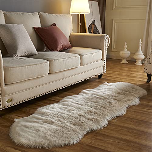 Arbosofe Ultra Soft Faux Fur Rug, Area Rugs, Beige Fluffy Shaggy Fur Rug for Bedroom & Living Room, Kids Room Decor, 2 x 6 Feet Sheepskin - Image 3