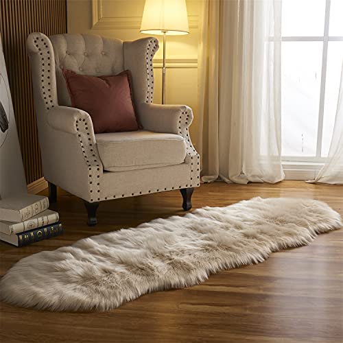 Arbosofe Ultra Soft Faux Fur Rug, Area Rugs, Beige Fluffy Shaggy Fur Rug for Bedroom & Living Room, Kids Room Decor, 2 x 6 Feet Sheepskin - Image 2