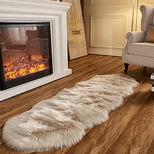 Arbosofe Ultra Soft Faux Fur Rug, Area Rugs, Beige Fluffy Shaggy Fur Rug for Bedroom & Living Room, Kids Room Decor, 2 x 6 Feet Sheepskin - Image 1