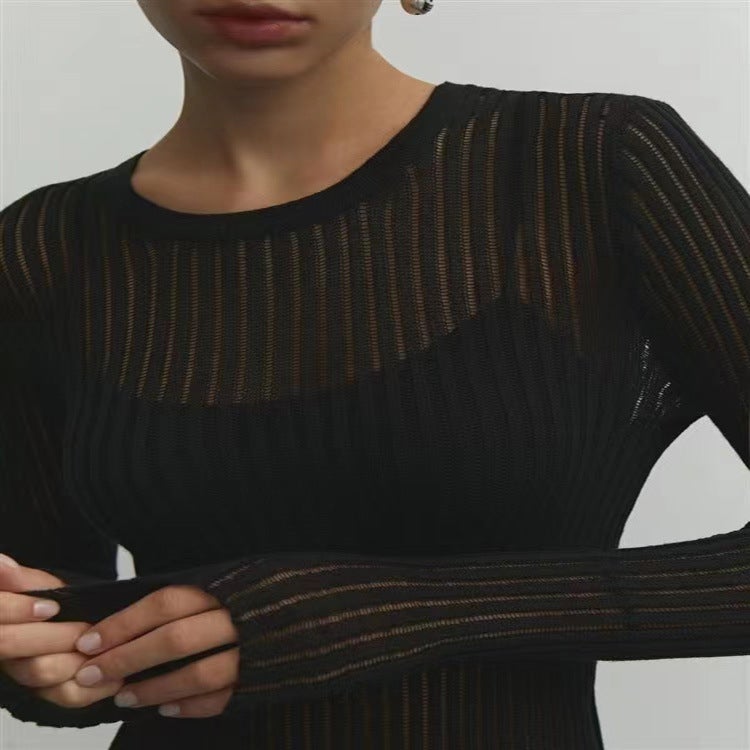 2023 Europe And America Independent Station Spring And Long Sleeve Round Neck Thin Breathable Knitted Wool Top - Image 3