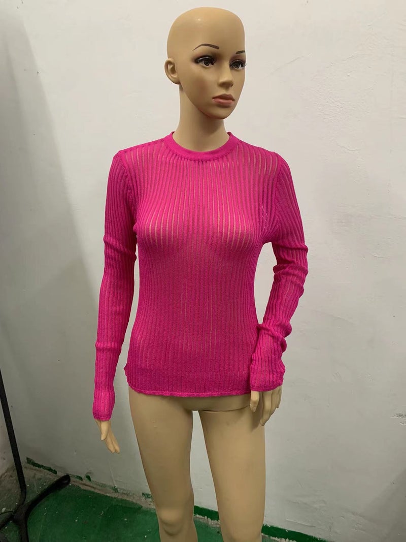 2023 Europe And America Independent Station Spring And Long Sleeve Round Neck Thin Breathable Knitted Wool Top - Image 1
