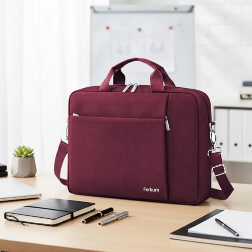 Ferkurn Laptop Bag Case for Women Men Computer Bag Compatible with HP Envy Pavilion Omen/LG Gram/MSI/Dell Inspiron XPS/Lenovo/Acer, Shoulder Strap Carrying Messenger Briefcase, Red, 17 17.3 Inch - Image 2