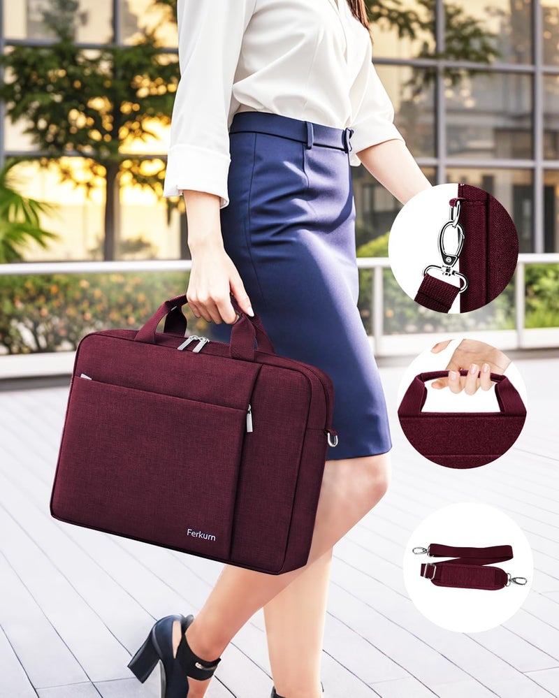Ferkurn Laptop Bag Case for Women Men Computer Bag Compatible with HP Envy Pavilion Omen/LG Gram/MSI/Dell Inspiron XPS/Lenovo/Acer, Shoulder Strap Carrying Messenger Briefcase, Red, 17 17.3 Inch - Image 5