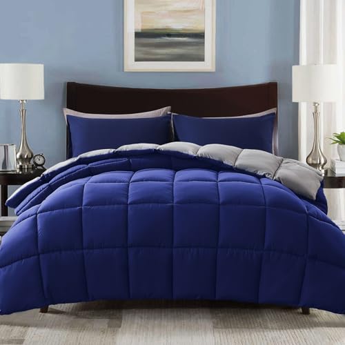 Decroom Lightweight Twin Comforter Set with 1 Pillow Sham - 2 Pieces Set - Quilted Down Alternative Comforter/Duvet Insert for All Season - Blue/Grey - Twin/Twin XL Size - Image 1