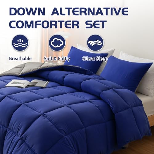 Decroom Lightweight Twin Comforter Set with 1 Pillow Sham - 2 Pieces Set - Quilted Down Alternative Comforter/Duvet Insert for All Season - Blue/Grey - Twin/Twin XL Size - Image 3