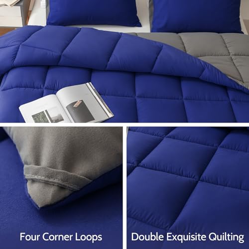Decroom Lightweight Twin Comforter Set with 1 Pillow Sham - 2 Pieces Set - Quilted Down Alternative Comforter/Duvet Insert for All Season - Blue/Grey - Twin/Twin XL Size - Image 4
