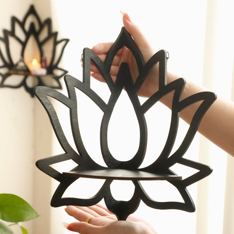 Artilady Crystal Shelf Display - 2 Pcs Lotus Buddha Floating Shelves for Wall Corner Floating Shelves for Crystals and Stone Display Bedroom Home Decor Aesthetic Witchy Gift for Women - Image 3
