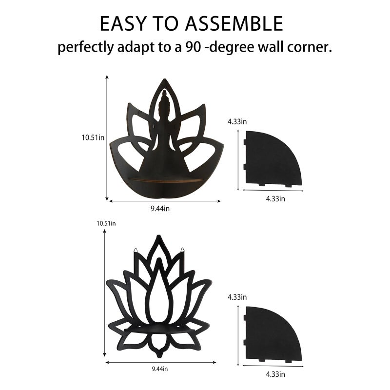 Artilady Crystal Shelf Display - 2 Pcs Lotus Buddha Floating Shelves for Wall Corner Floating Shelves for Crystals and Stone Display Bedroom Home Decor Aesthetic Witchy Gift for Women - Image 5