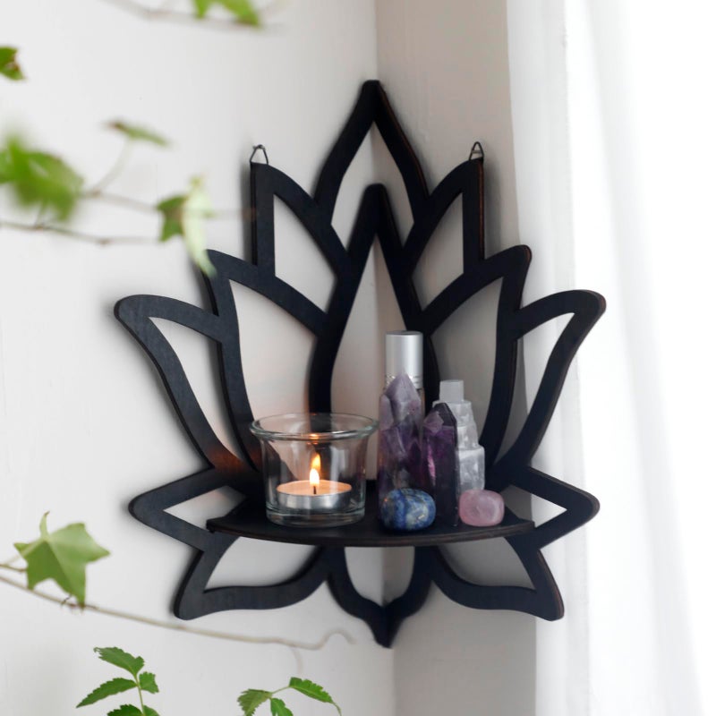Artilady Crystal Shelf Display - 2 Pcs Lotus Buddha Floating Shelves for Wall Corner Floating Shelves for Crystals and Stone Display Bedroom Home Decor Aesthetic Witchy Gift for Women - Image 2
