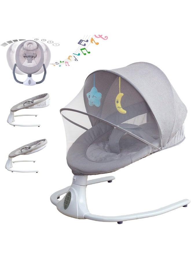 Electric Baby Swing Multifunctional Baby Cridle with Remote Control for 0-18 Months Newborn, Infant, Toddler Portable Baby Rocking Chair with Mosquito Net for Indoor Outdoor (Grey) - Image 1
