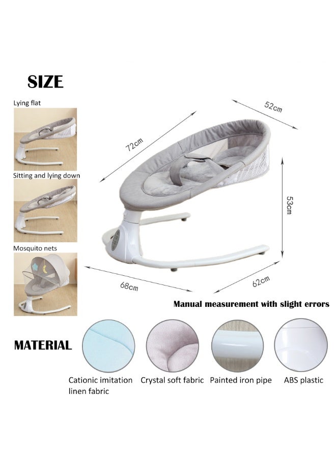 Electric Baby Swing Multifunctional Baby Cridle with Remote Control for 0-18 Months Newborn, Infant, Toddler Portable Baby Rocking Chair with Mosquito Net for Indoor Outdoor (Grey) - Image 2
