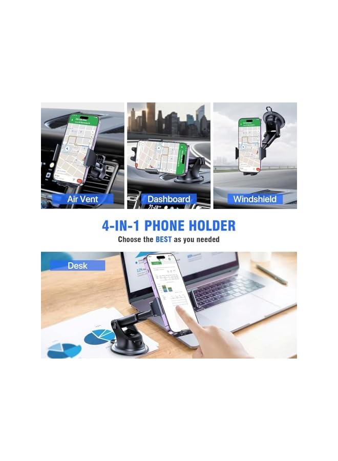 S-TOP Car Phone Holder Mount 4-in-1, Strong Suction Cup Dashboard and Windshield Stand, 360° Rotating Adjustable Mobile Phone Holder - Image 3