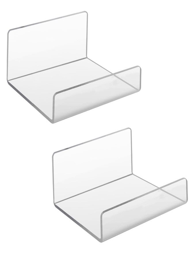 Bringsine Set of 2 Acrylic Floating Wall Shelves Hanging Shelves, Adhesive Wall Display Shelf Stand for Plant Pot, Speaker, Security Camera, Figures in Office and Home, 8 x 6 Inch - Image 1