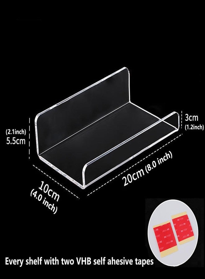 Bringsine Set of 2 Acrylic Floating Wall Shelves Hanging Shelves, Adhesive Wall Display Shelf Stand for Plant Pot, Speaker, Security Camera, Figures in Office and Home, 8 x 6 Inch - Image 2