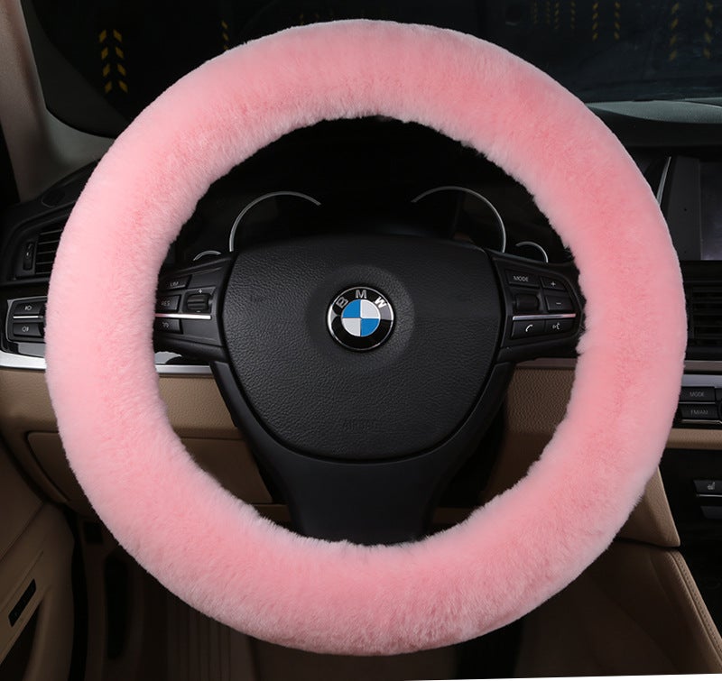 Generic New car wool steering wheel cover wool short plush cute wool car handle cover winter handle cover fur one Korean Pink 