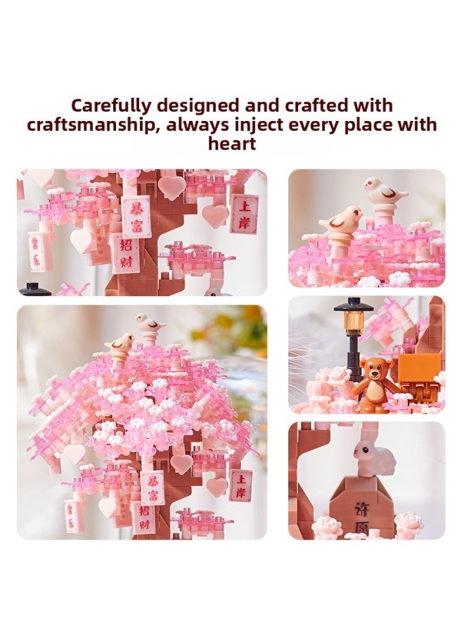 Building Blocks Assembled Flowers Adult Healing Jigsaw Puzzle Tree House Ornaments For Girlfriends Birthday Gifts-Color:Good Luck Orange Tree [with Ambient Light + Dust Cover]  - Image 4
